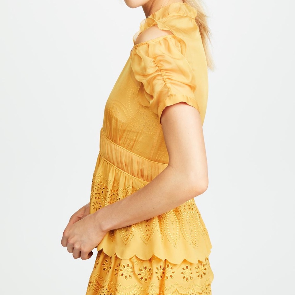Self-Portrait NWT Tiered Chiffon Mini Cocktail Yellow Mustard Marigold US 2 UK 6 - Picture 5 of 8